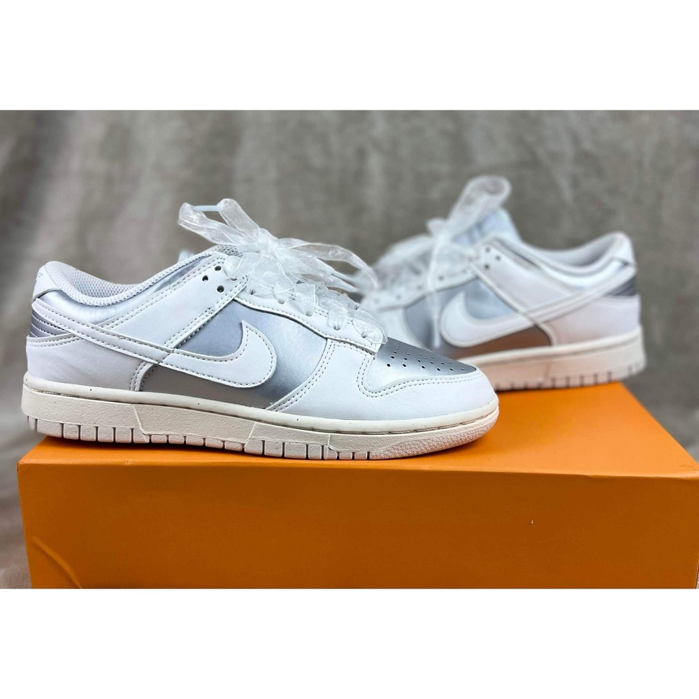 New Nike Dunk Low White Metallic Silver IB7311-001 Women's Size 7.5 Sneakers